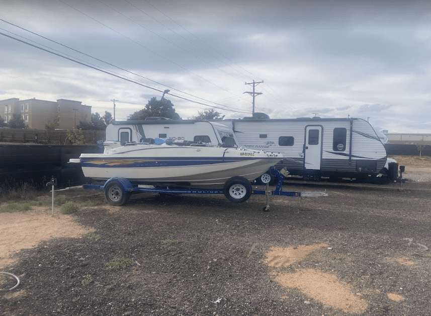A busy row of customer rigs, ready for their next trip.